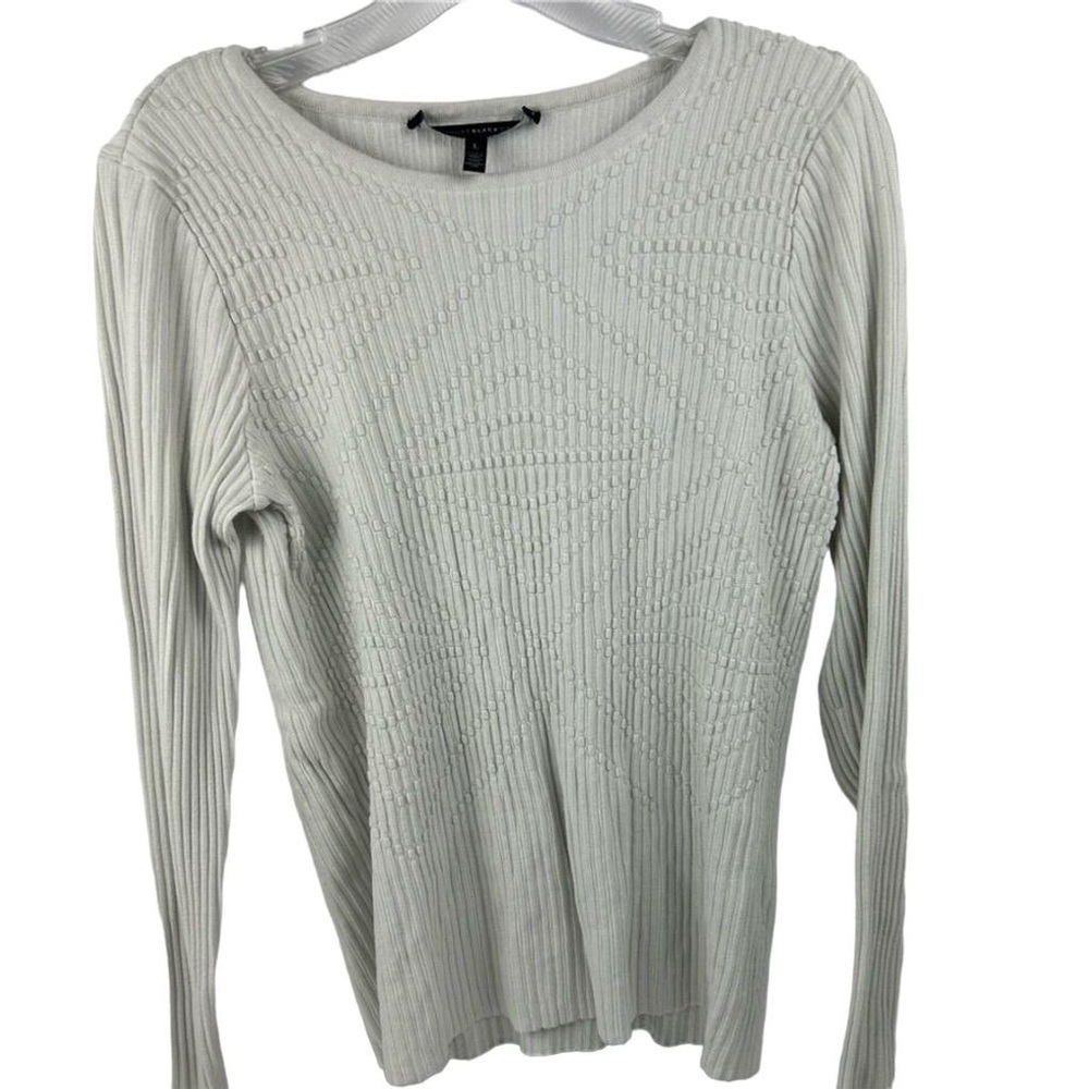 White House Black Market Women's Off White Ribbed Knit Pullover Sweater L